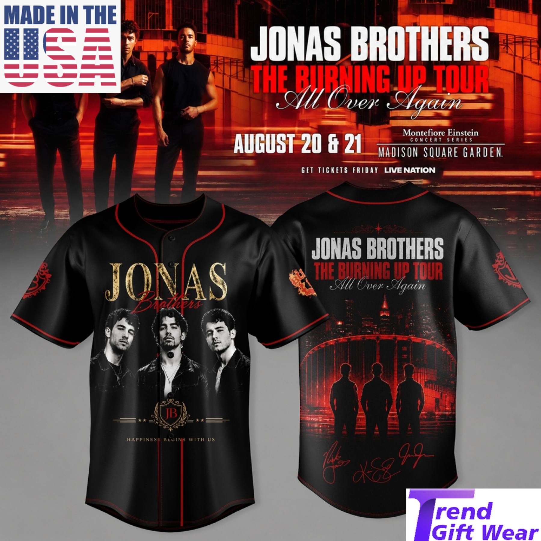 Jonas Brothers The Burning Up Tour 2026 Baseball Jersey, Gifts For